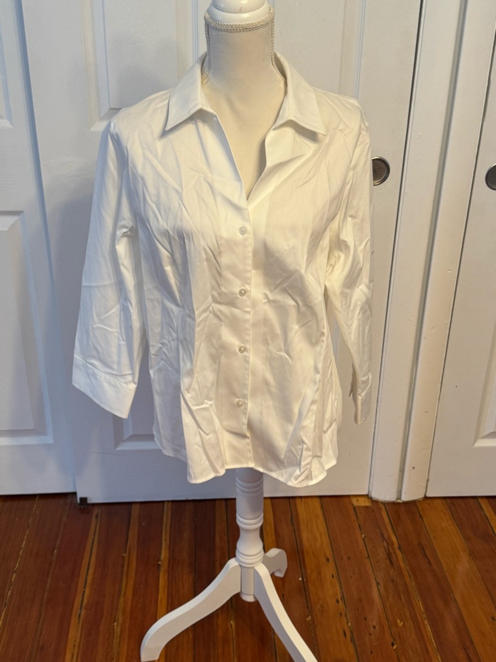 Anne Klein Classic White Collared Button-Up Business Office Y2K Retro Size XL - Picture 2 of 9